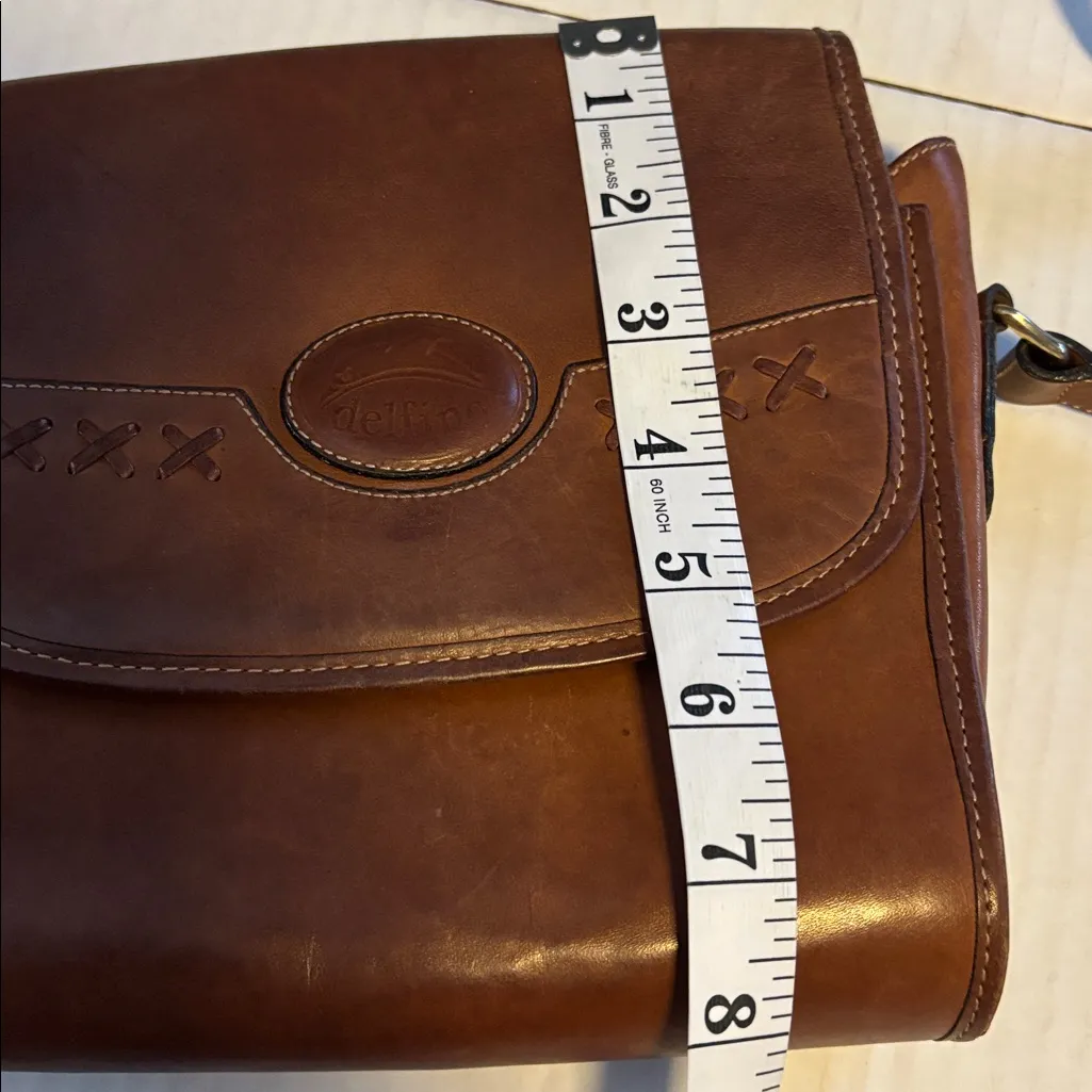 DELFINO BRAND BROWN LEATHER CROSSBODY ADJUSTABLE STRAP THICK SEASONED LEATHER - Image 16