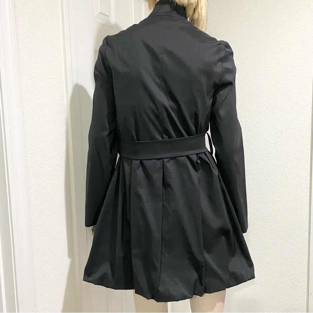 JOSEPH RIBKOFF Style 12714 Black Belted Dress Coat with Big Flower Accent Size 2 - Image 2