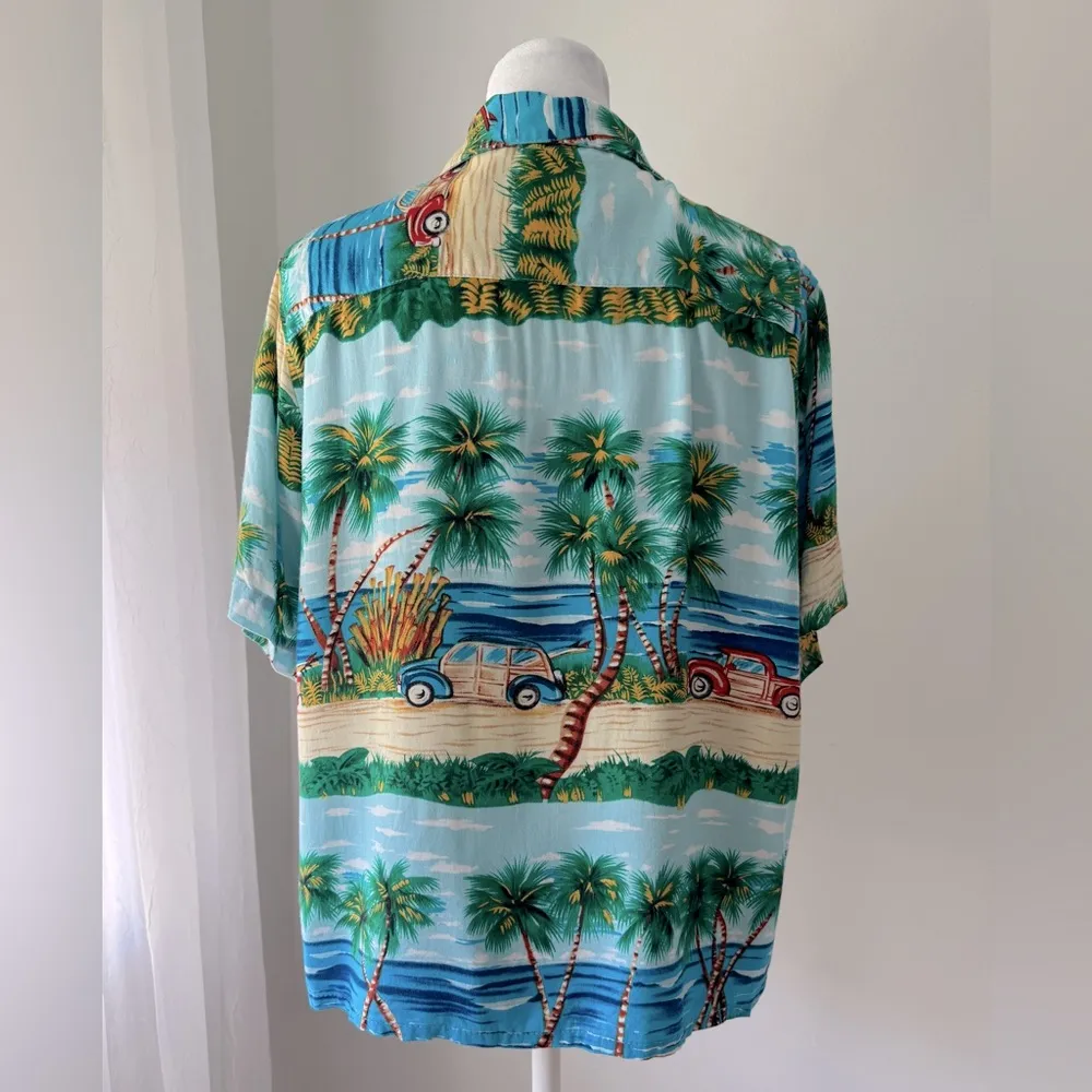 Vintage ‘90s Pineapple Connection Tropical Print Short Sleeve Hawaiian Shirt Blue Size L - Image 6