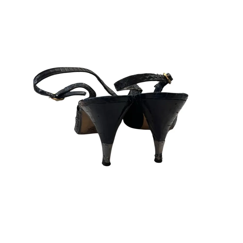 Vtg 80s J.Reneé Slingback Heels Black Faux Snakeskin Pointed Toe Kitten Heel 9M Size 9 - Image 4