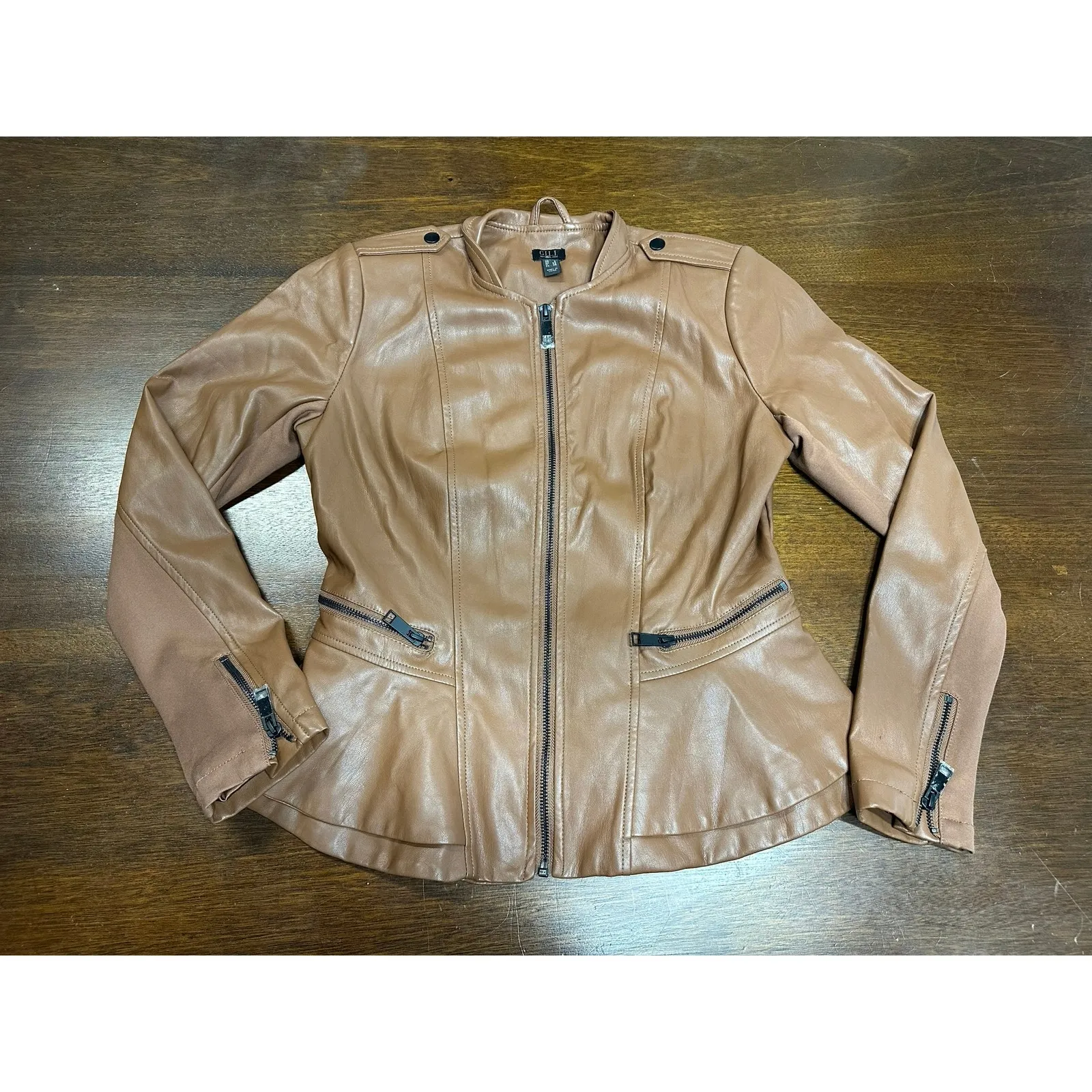 Gili Vegan Faux Leather Jacket Women 4 Brown Feminine Moto Biker Tired Cowgirl - Image 10