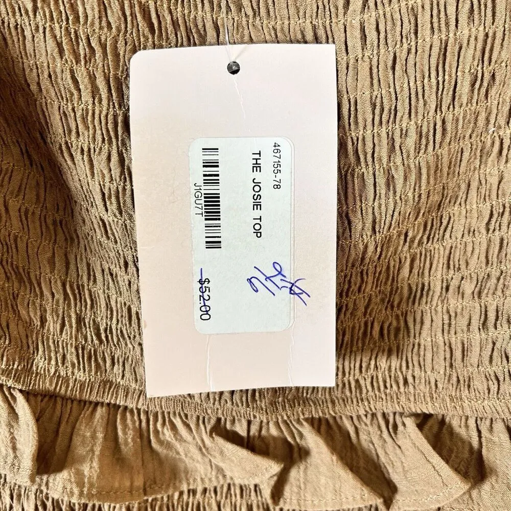 Mustard Seed  NWT Woman L Boho Ruffled Smocking Crop Top Rust Fall Balloon Sleeve - Image 16