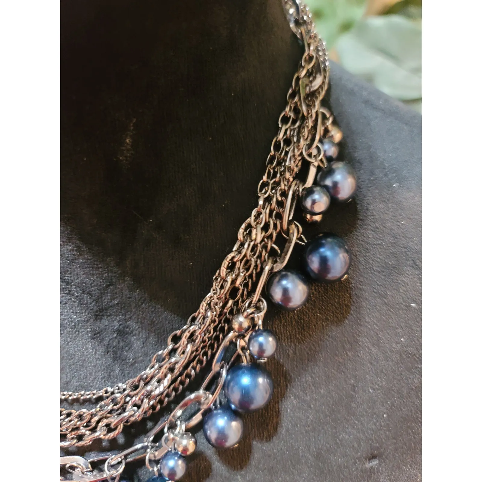 Women's Layered Silver Chain Necklace With Blue Beads And Lobster Clasp Lock - Image 4