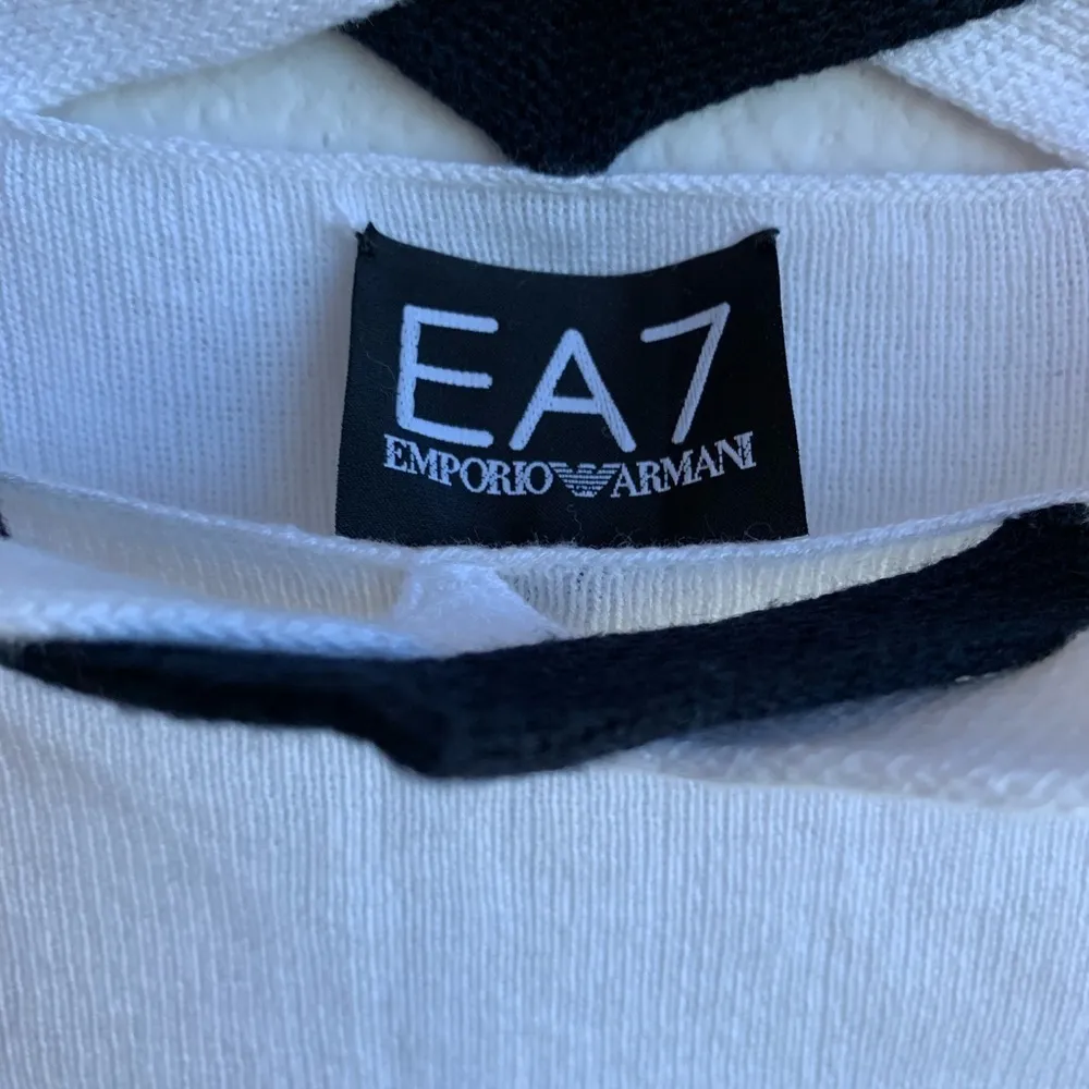 EA7 Emporio Armani White Blouse Neckline Detailing Neutral Nautical Preppy XS - Image 2