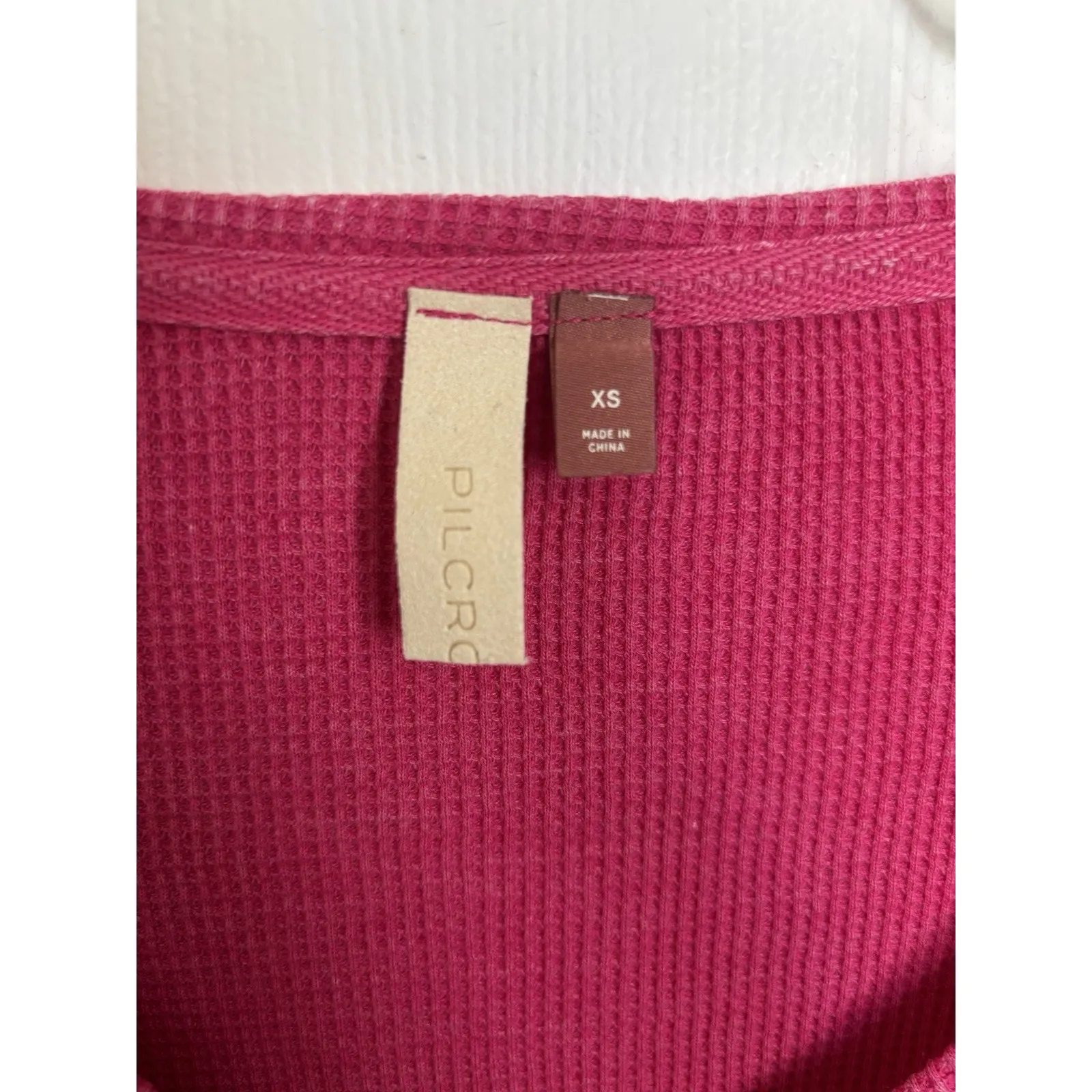 Anthropologie Pilcro Pink Notched Waffle Knit Long Sleeve Thermal Top Size XS - Image 4