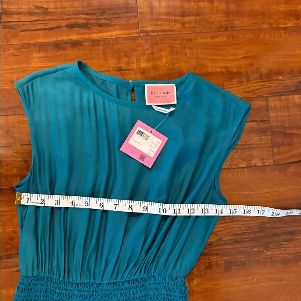 KATE SPADE Silk-blend Twill Smocked-waist Dress In Dark dress size small NWT - Image 14