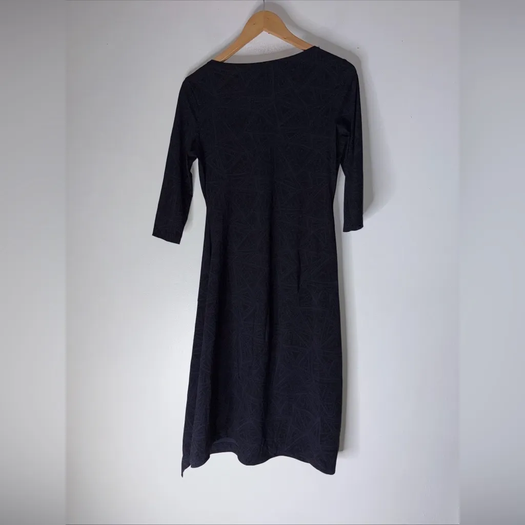 porto San Francisco Black Purple Printed 3/4 Sleeve‎ Midi Dress Size 0 Xs - Image 2