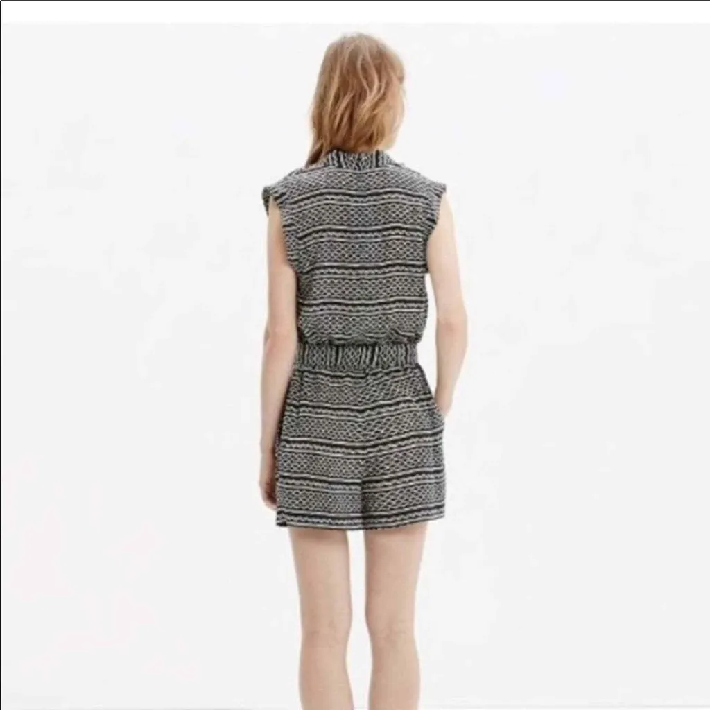 Madewell 100% Silk Black Aztec Kimono Romper Tidalwave Size Small - Image 3