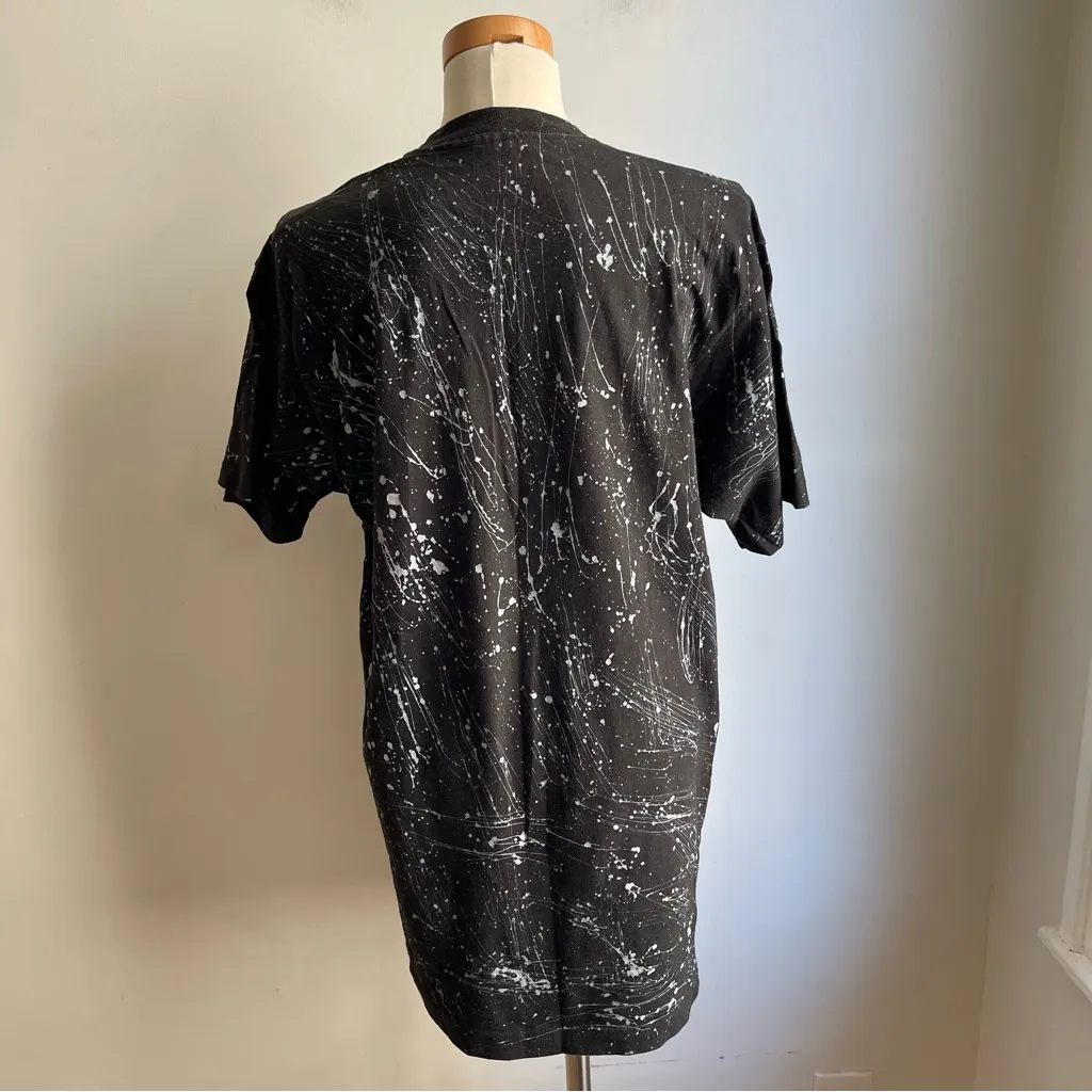 Vintage 80s Hand-Painted Hanes T-Shirt Dress Flowers Paint Splatter Jewel Medium - Image 5
