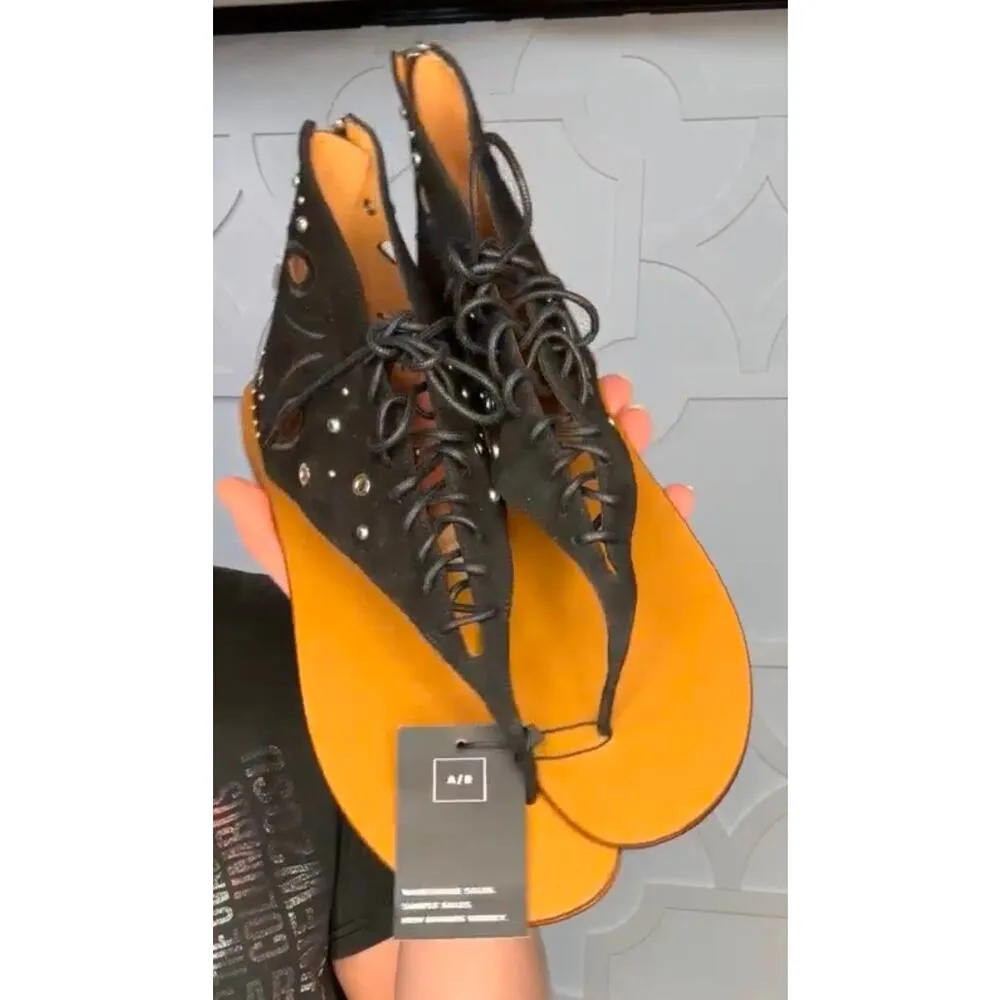 IRO Black Leather Lace Up Studded Gladiator Sandals Euro 41 MSRP $495 - Image 7