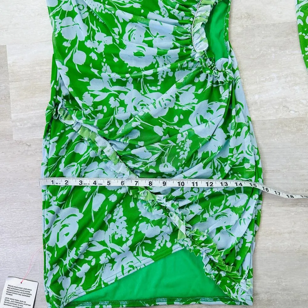 ASOS mesh long sleeve frill mini dress in green and blue floral - Image 10