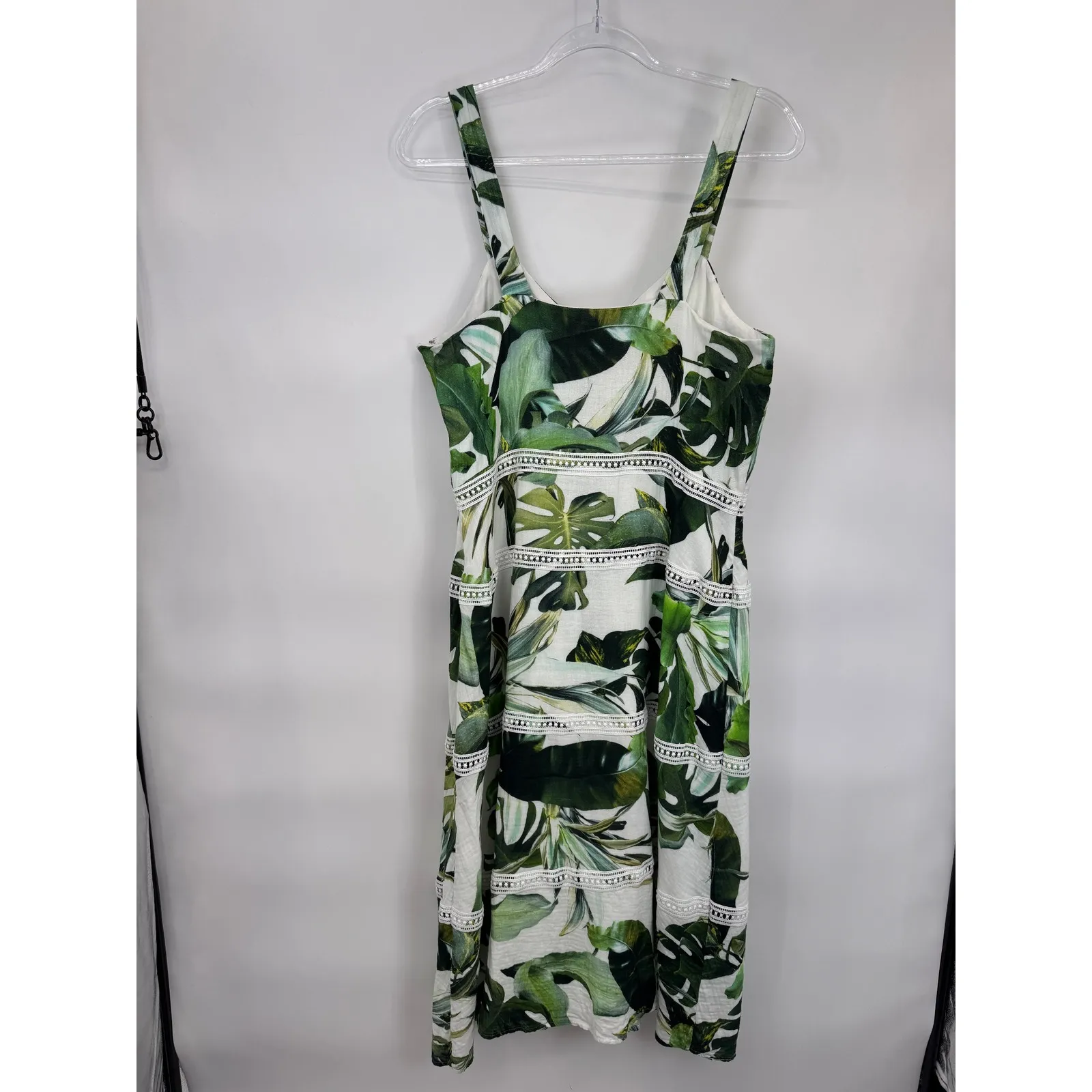 Gianni‎ Bini Tropical Beachy Midi Dress Button Front White Green Cotton Size 12 - Image 8