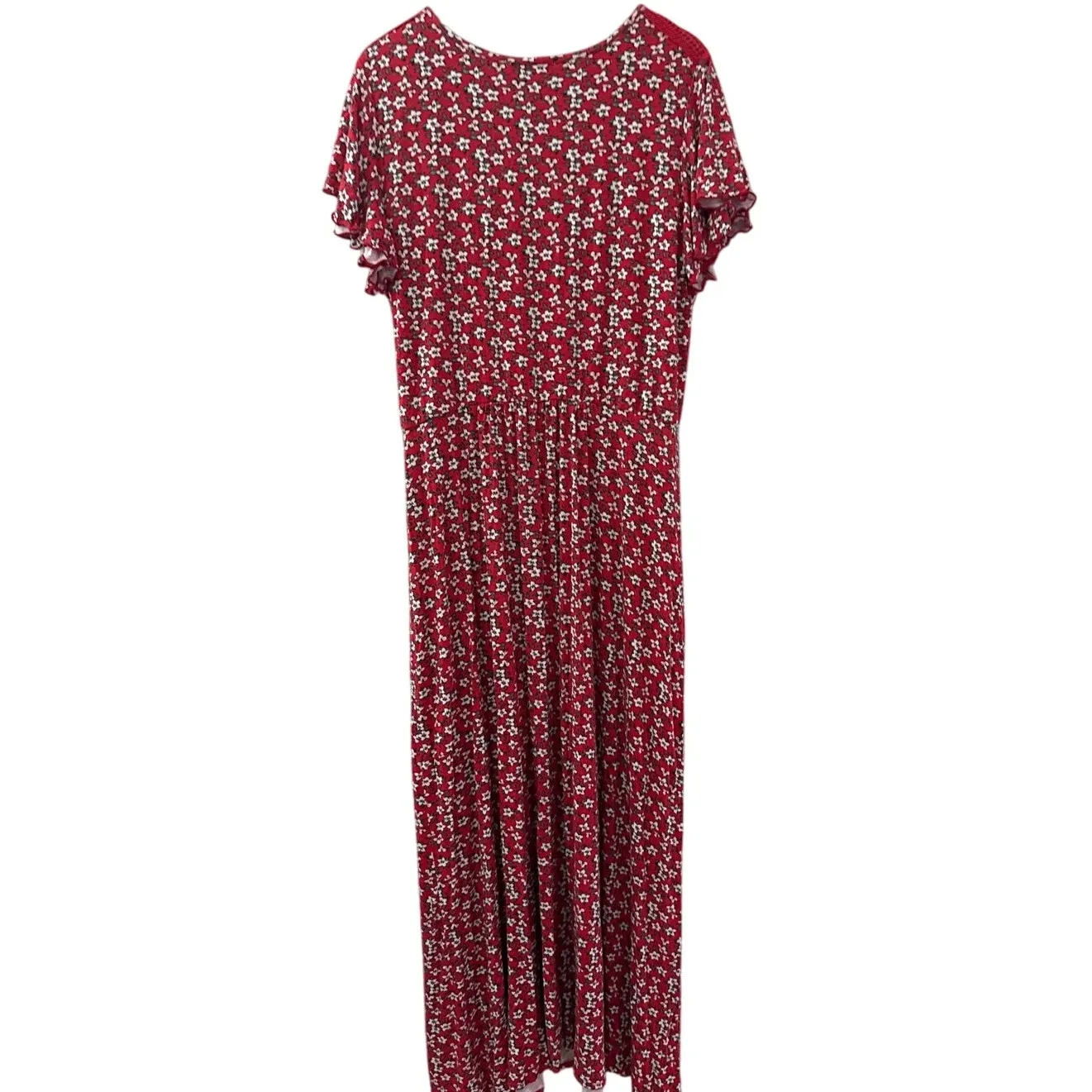 Loveappella Plus Torri Knit Maxi Dress Flutter Sleeve FloralRed & White Size 3X - Image 7