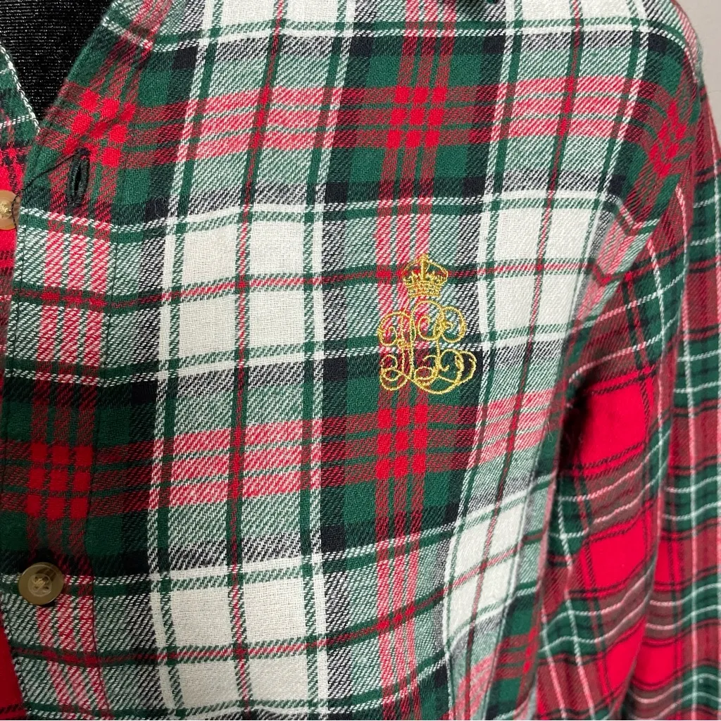 Ralph Lauren LRL Flannel Sleep Shirt Womens Medium Button Up Long Sleeve Plaid - Image 9