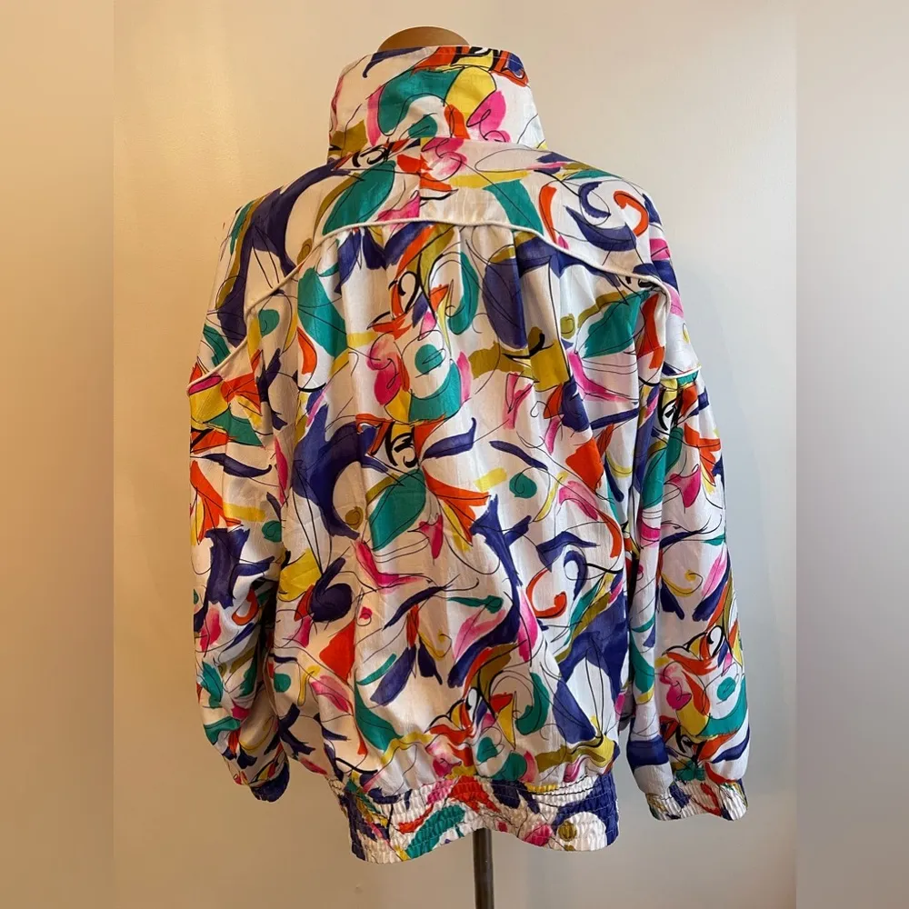 Vintage 90s Lavon Colorful Abstract Print Windbreaker Track Jacket Women Large - Image 8
