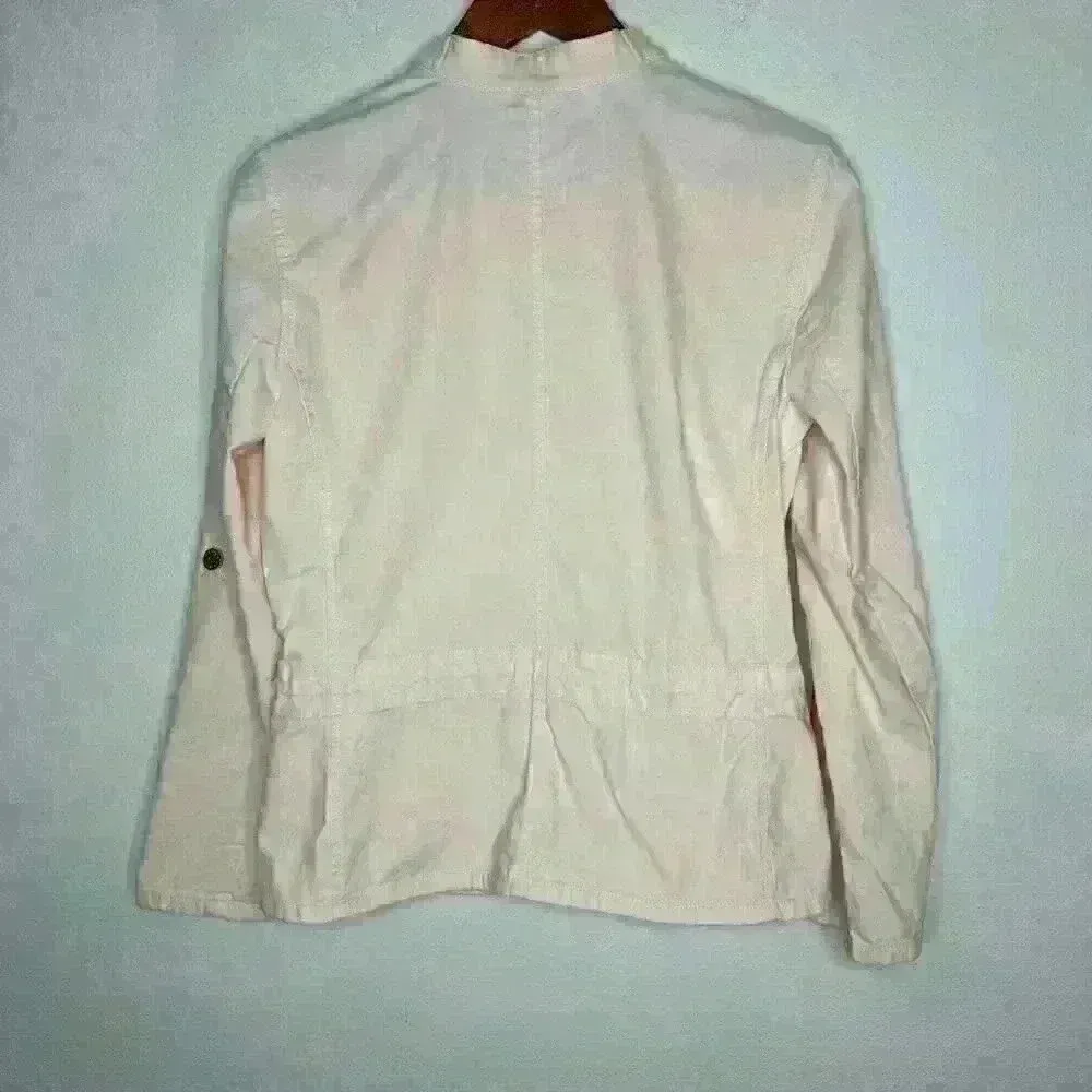 White House Black Market Lightweight Denim Jacket‎ Peach Sz 6 - Image 4