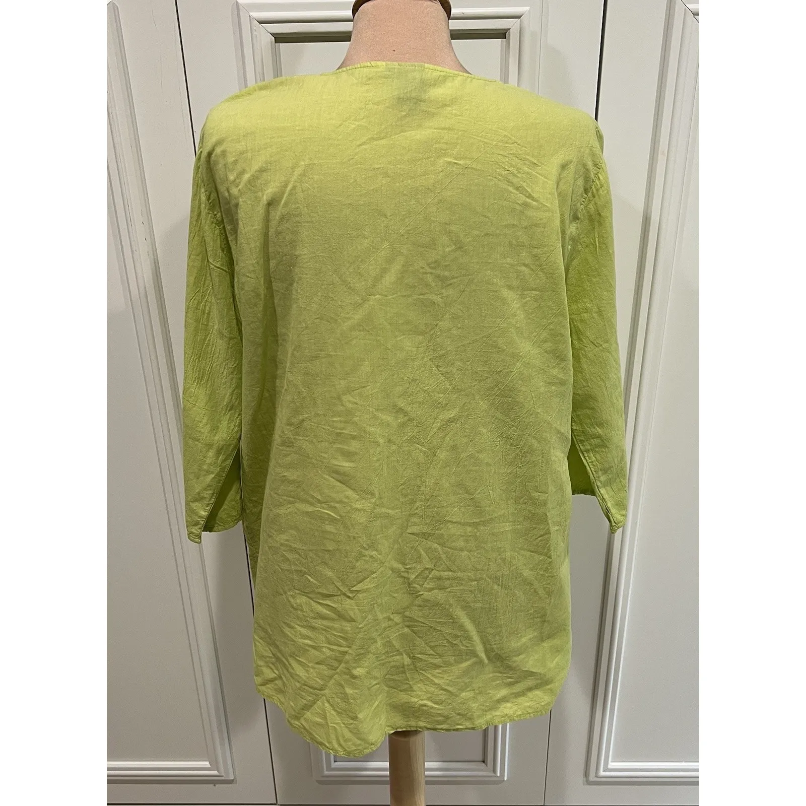 Focus Casual Life Women's Celery‎ Green Tunic Top Size Medium Cotton Embroidered - Image 4