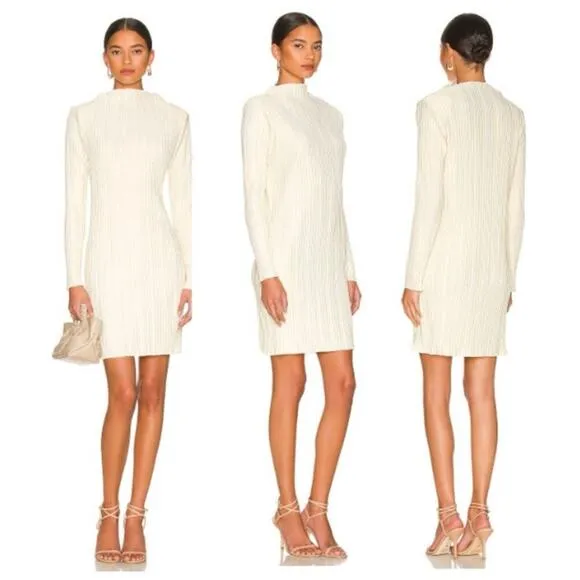 Anine Bing Kira Buttercream Padded Shoulder Accordion Pleated Shift Dress Small - Image 2