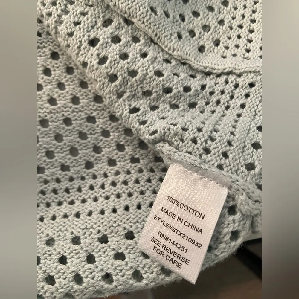 Artelier Nicole Miller Size S Light Blue Open Front Mesh Knit Pocket Cardigan - Image 10