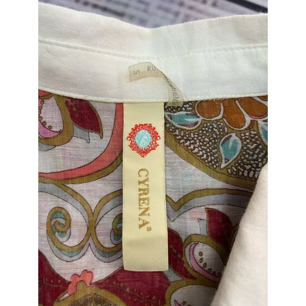 Cyrena Embroidered Button Front Shirt Womens S Floral Beaded Sequin Boho Hi Low - Image 5