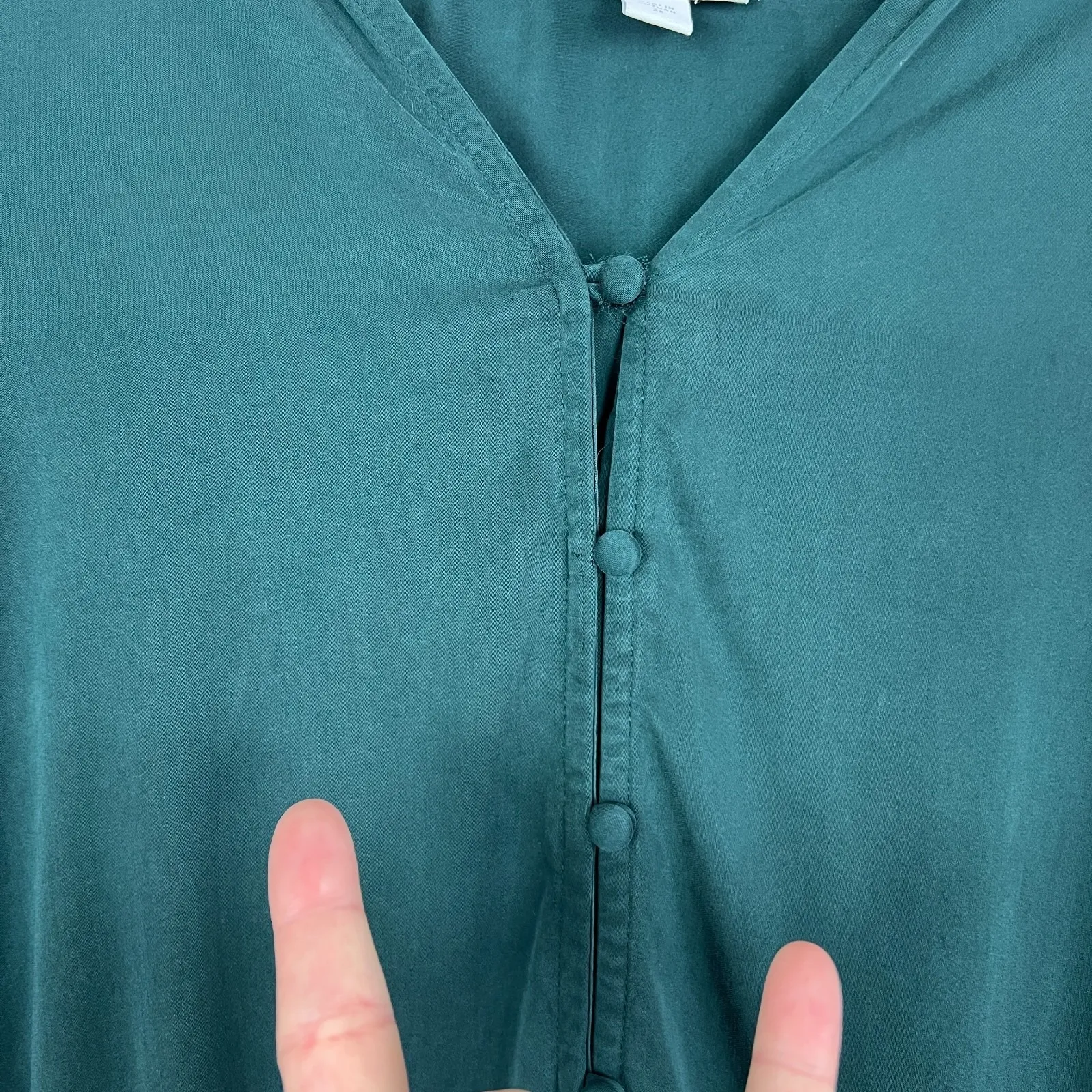 J Jill Blouse Top Womens 2X Green Button Up Long Sleeve Relaxed Fit V - Image 4