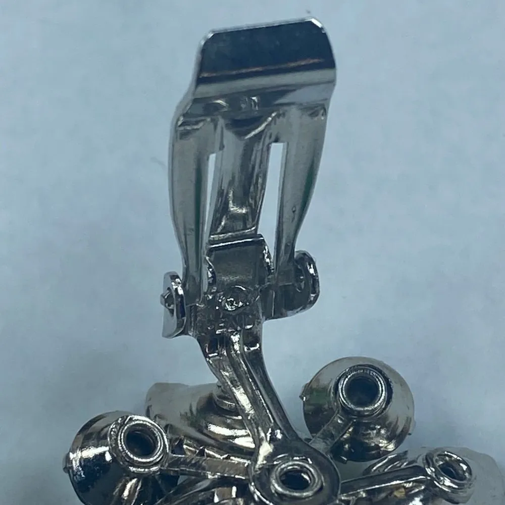 Shades of Blue Vintage Earrings Clipon Aurora Borealis Marquise Round Rhinestone - Image 15