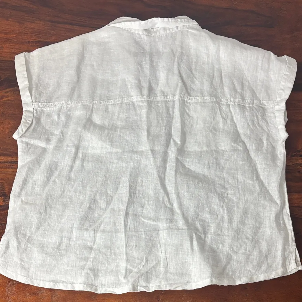 Nicole Miller New York Linen Cap Sleeve Collared Shirt‎ Top XL White - Image 4