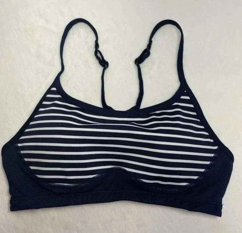 New Balance x J. Crew Navy Blue White Striped Sports Bra Sz Small 32AB-34A 0683 - Image 2