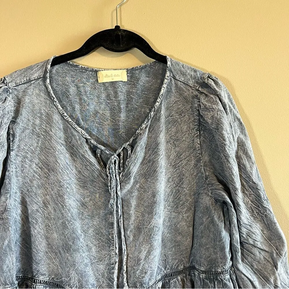 ✨ Altar’d State Women’s Blue Stone Wash Top Medium - Image 6