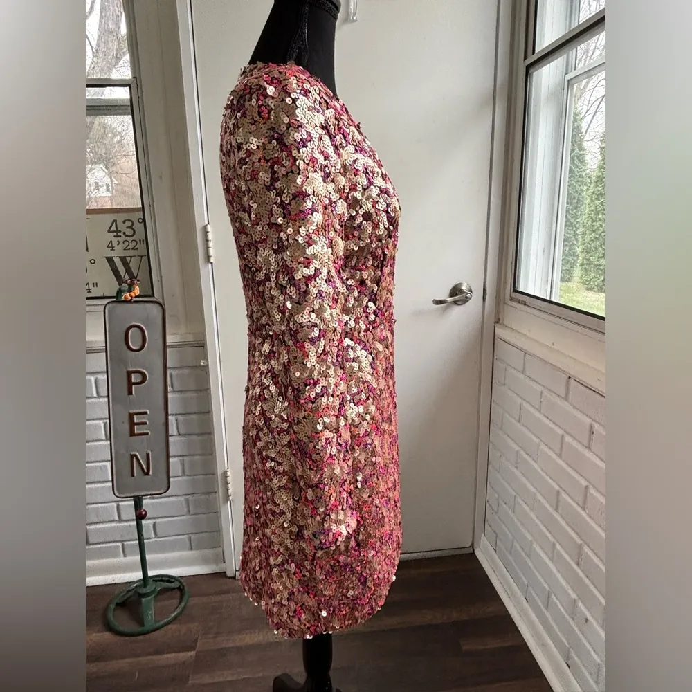 Monique Lhuillier Sequin Wrap Mini Dress 6 formal embellished party‎ holiday - Image 5