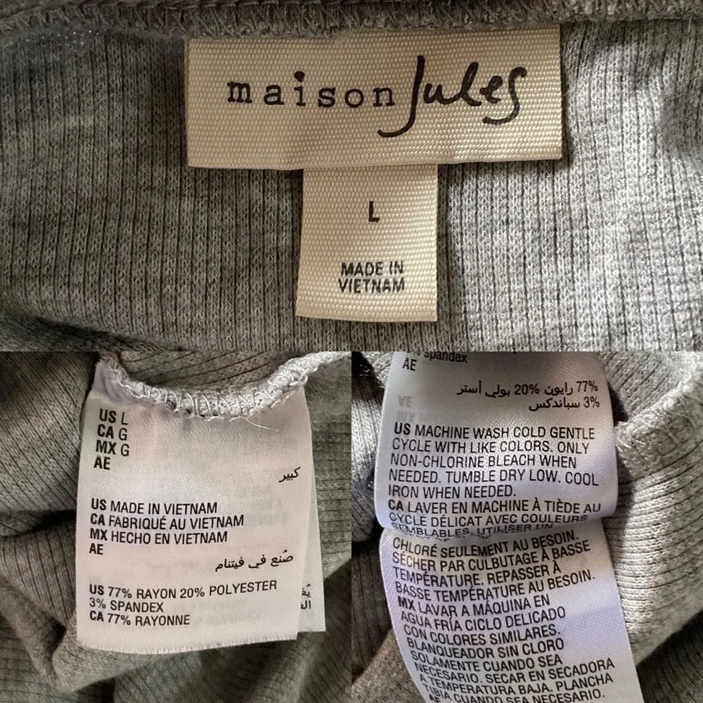 Maison Jules Heathered Gray Lettuce Hem Ribbed Short Sleeve Top Large - Image 4