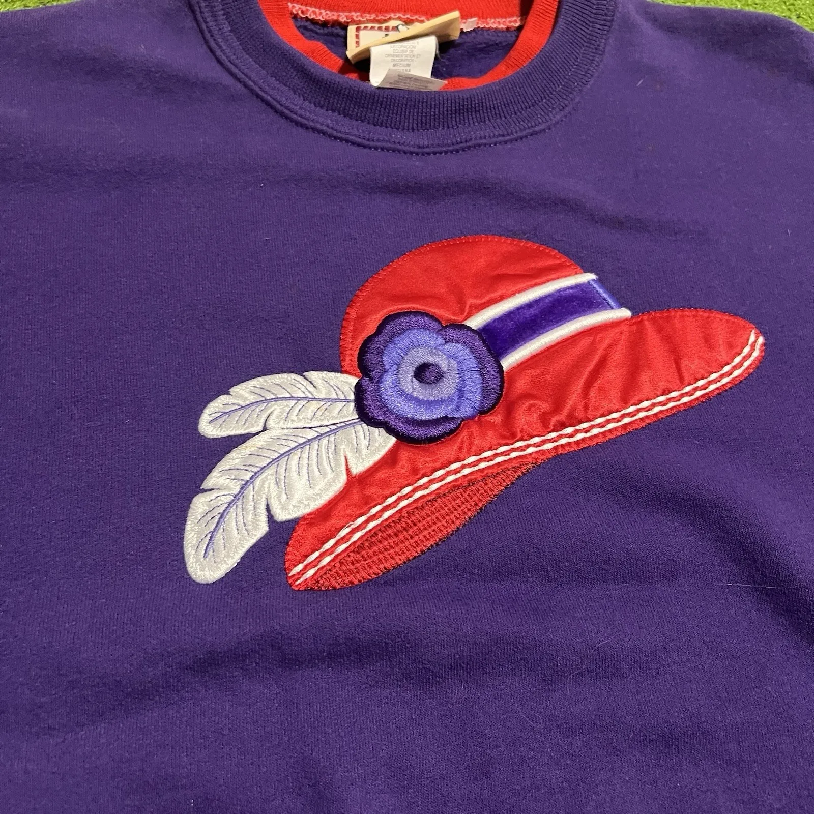 Vintage Grandma Sweater Md Crew Neck Mock Neck Purple Morning Sun Top Stitch USA Size M - Image 2