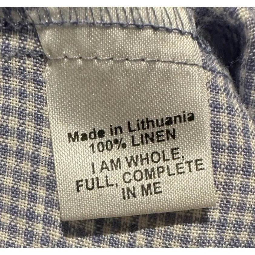 Flax 100% Linen Top Gingham Blue Check Tank Top Leaves Floral Cottagecore XS - Image 5