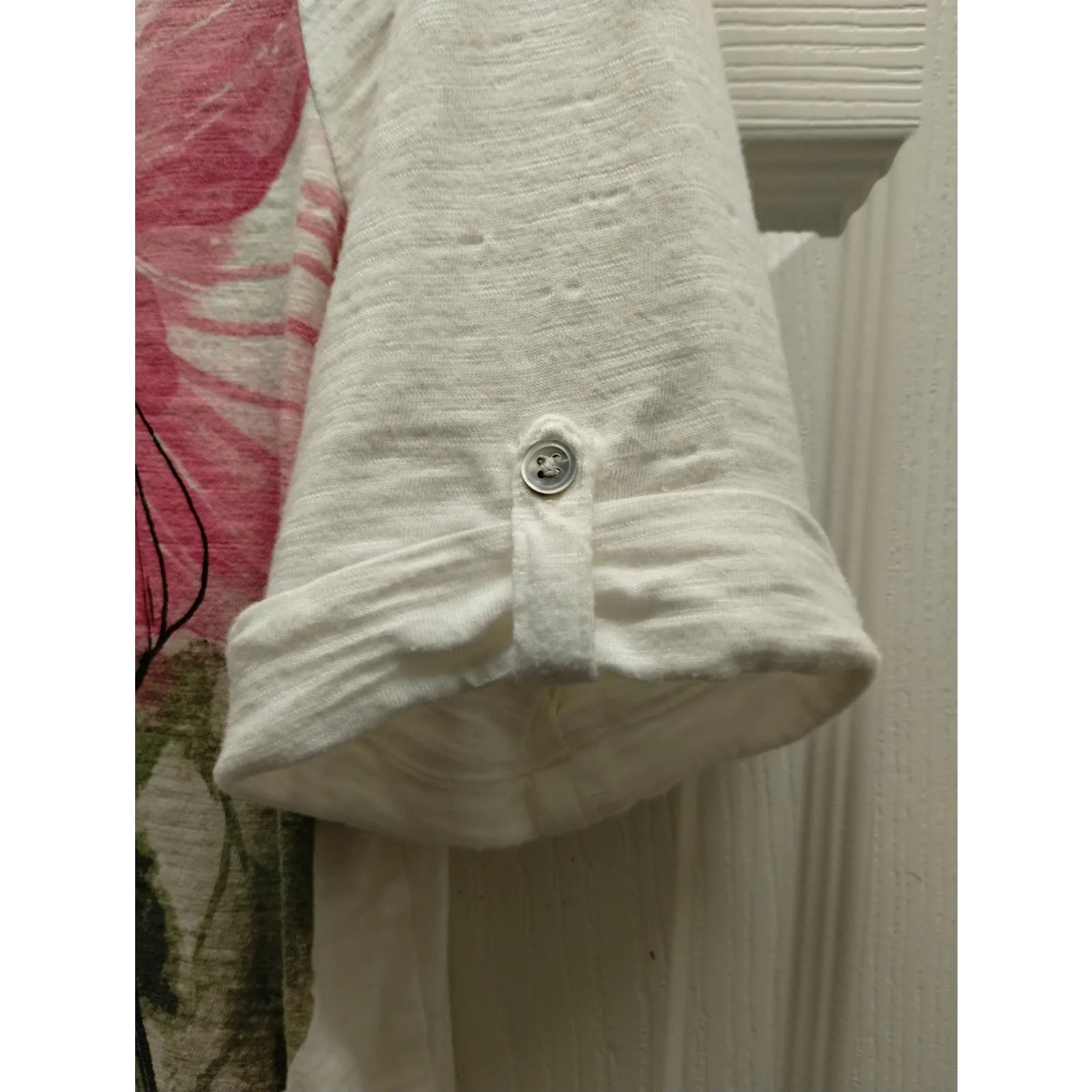 Chico's Size Large (2) Ultimate Tee White Slub Cotton Pink Floral Bateau T-Shirt - Image 4