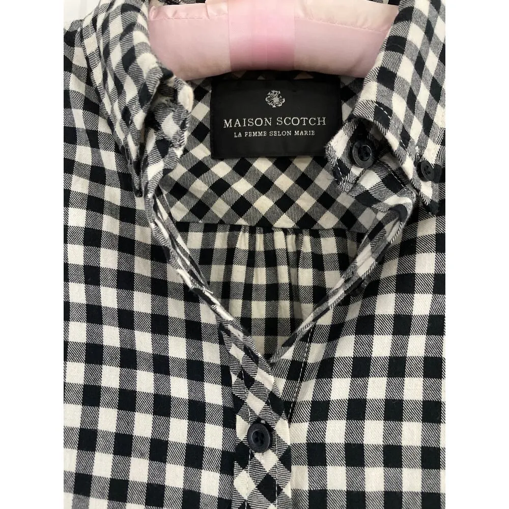 Maison Scotch Black & White Gingham Plaid Button Front Dress - Image 6