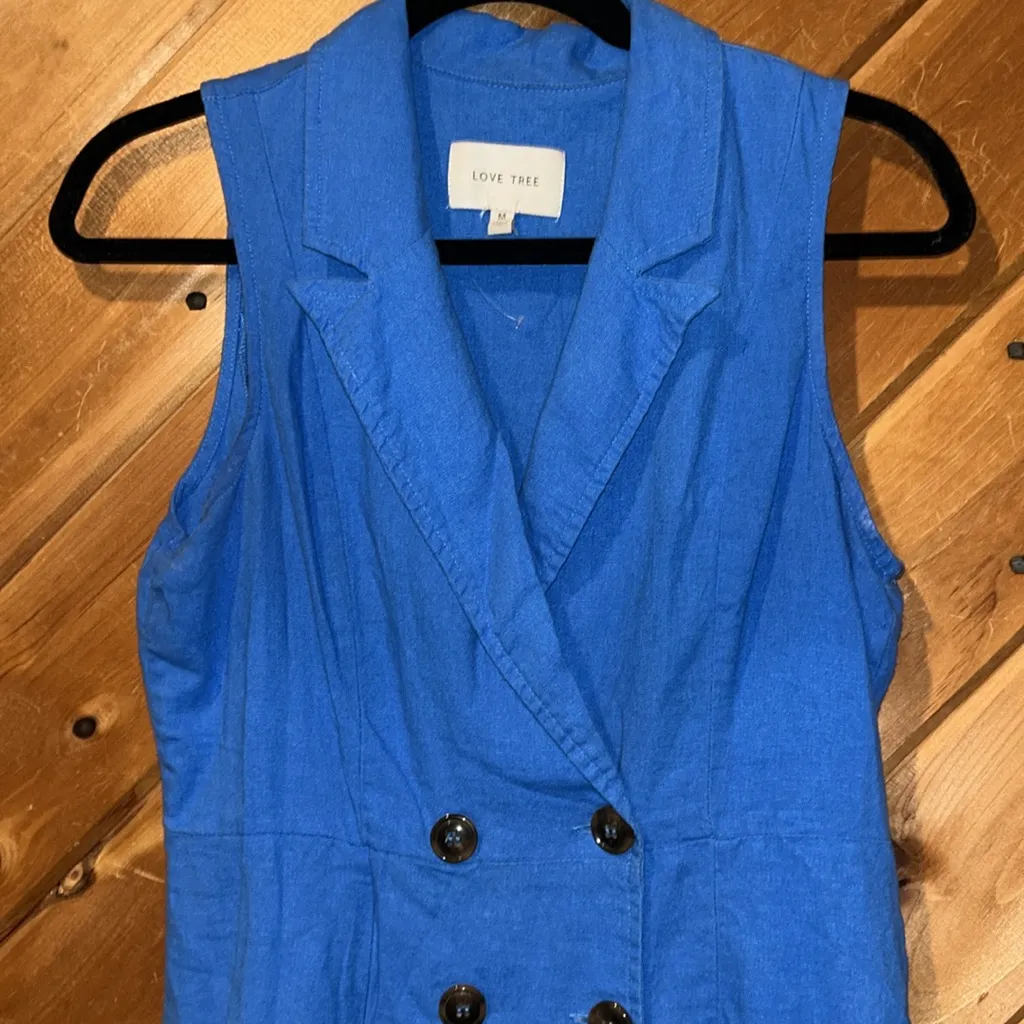 Love tree double button blazer one piece bright blue romper - Image 3