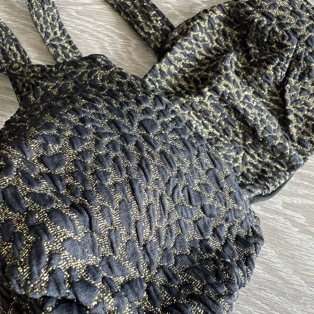 Andie Swim X Demi Monaco Bikini Top Medium Black Gold Glittery - Image 6