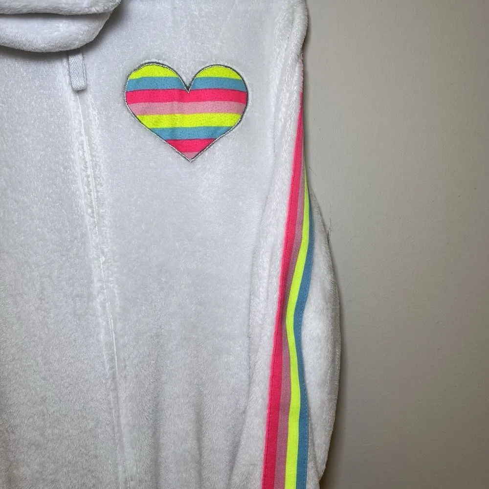 Rainbow Unicorn Fleece‎ One Piece Zip Up Hoodie Pajamas Large Costume Halloween - Image 4