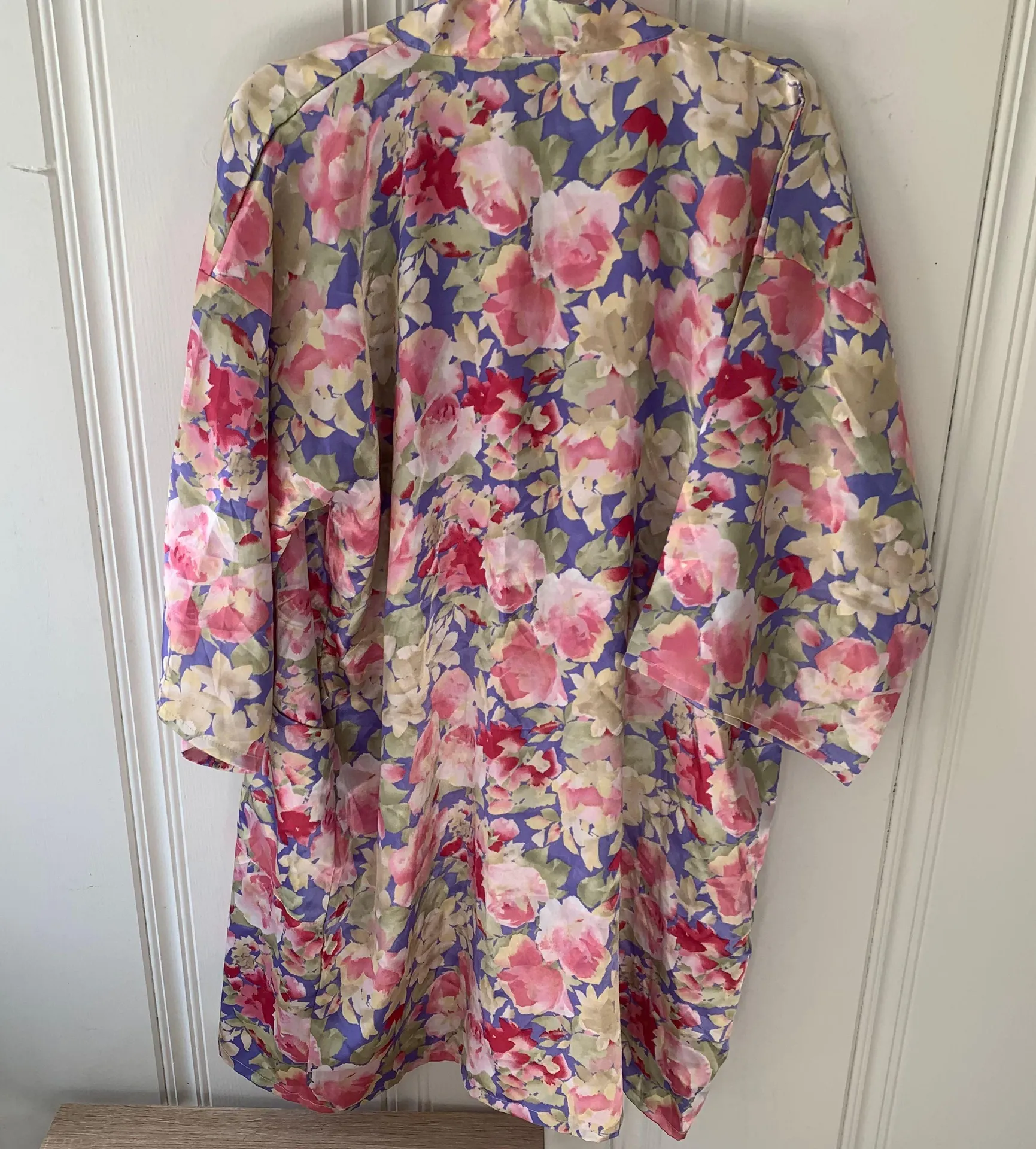 Vintage Pink Orange Floral Silky Robe Lingerie Size 14 plus - Image 2