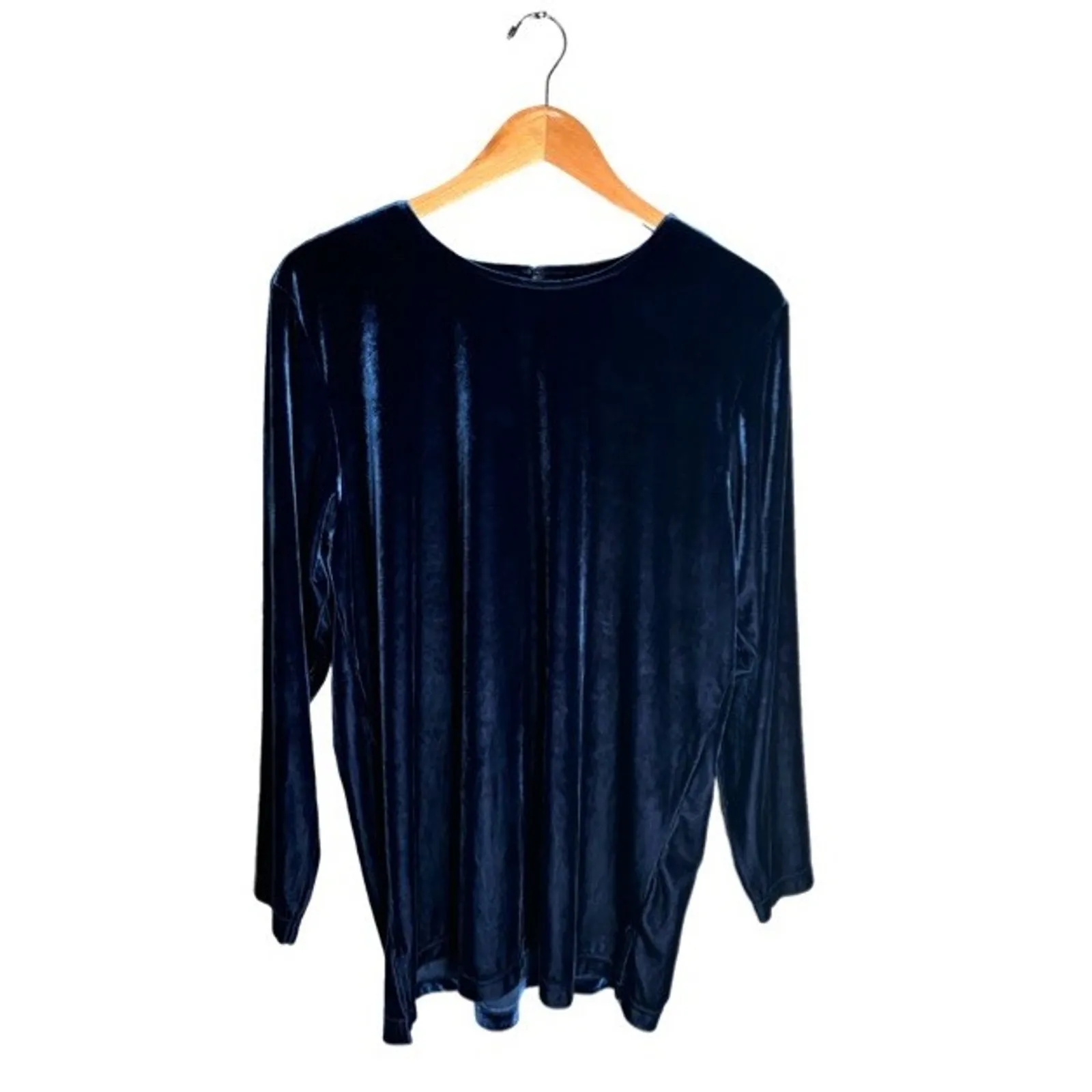 Denim & Co Velvet Tunic Size Large Blue Vintage Fall Winter Long Sleeves 90s - Image 6