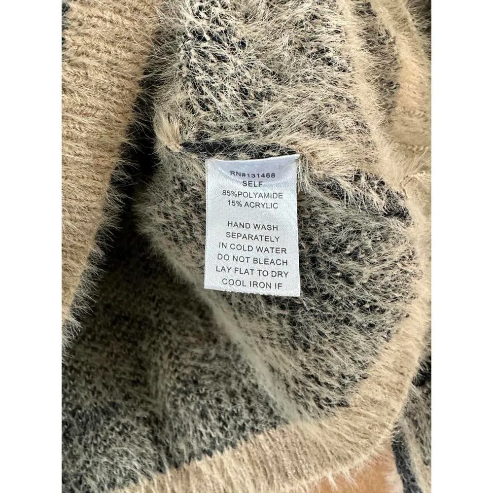 Fate DailyLook Cream Camo Mock Neck Long Sleeve Fuzzy Sweater Women’s Small​ Black - Image 7