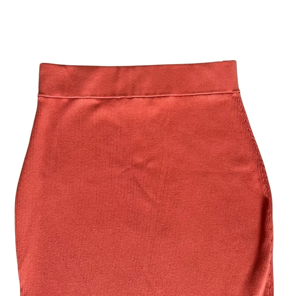 A.L.C. Women’s Mia Stretch Ribbed Knit Orange Midi Pencil Skirt Size Small - Image 7