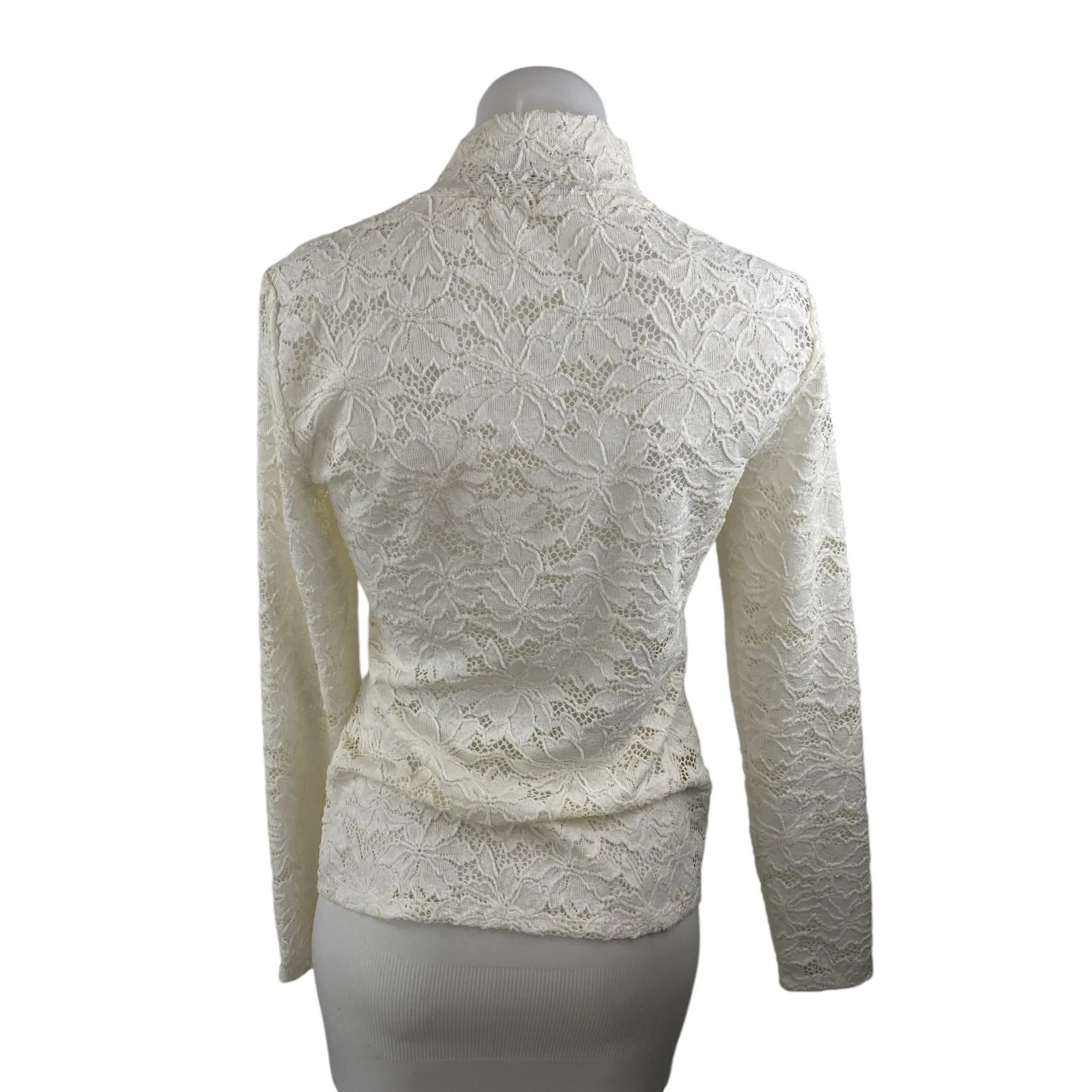 Hill House Women's White Floral Lace Mock Neck Long Sleeve Blouse Top Size S - Image 2