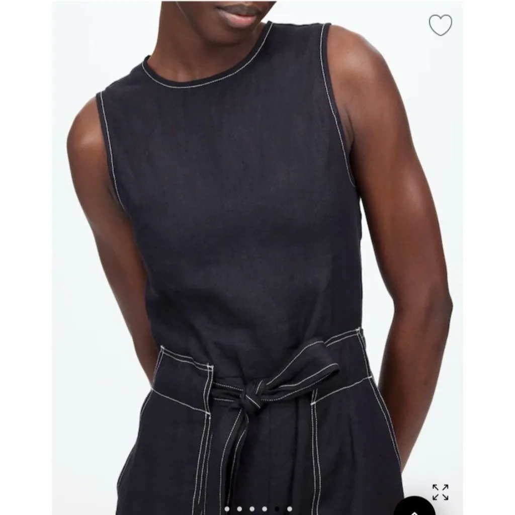 Madewell Contrast-Stitch Relaxed Straight-Leg Sleeveless Linen Jumpsuit Black 0 - Image 3