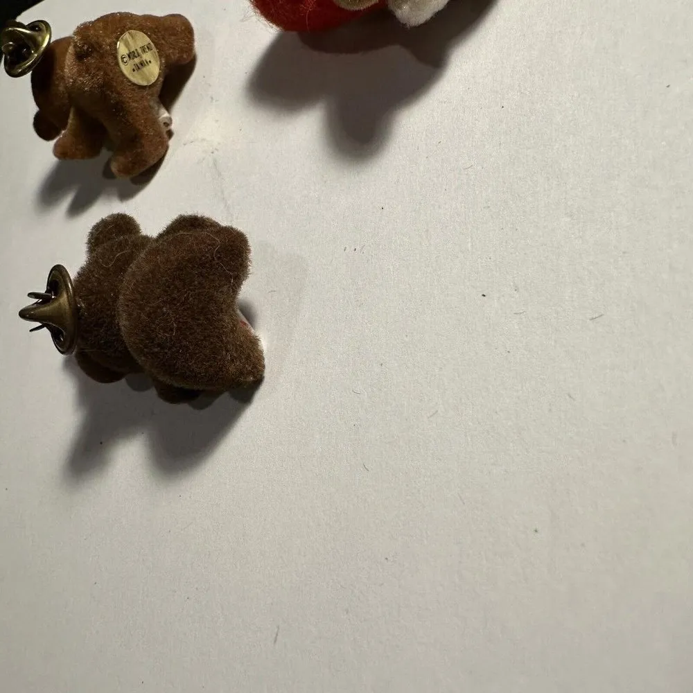 Christmas Holiday Brooch Pins Lot Of 3 Felt Teddy Bear / Moose In Santa Hat - Image 9