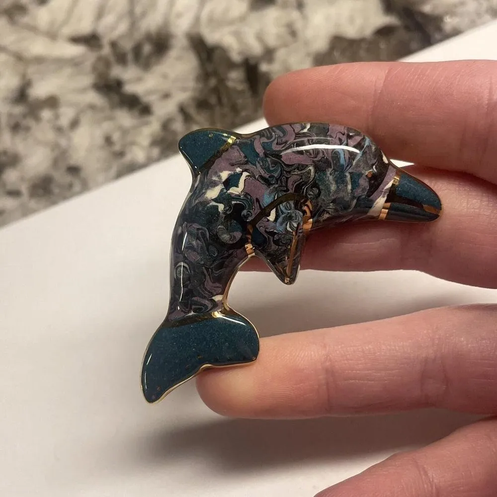 Hand Made Hand Crafted Ceramic Brooch Pin Dolphin Hand Painted - Image 4