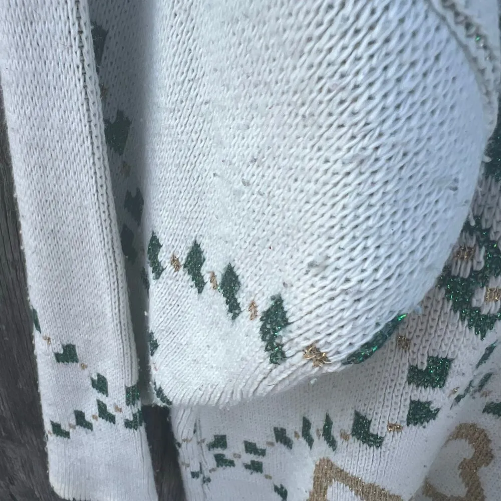 Vintage 90s holiday time gold green metallic knit Christmas ugly sweater LARGE - Image 6