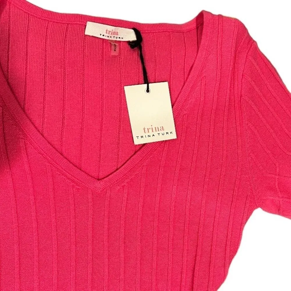 TRINA TURK Maliyah V-Neck Knit Sweater Dress Size XS NWT - Image 11