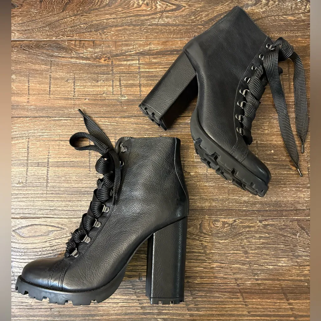 Schutz Zhara Black Leather Block Heel Combat Lug Sole Booties 9.5 EUC - Image 2