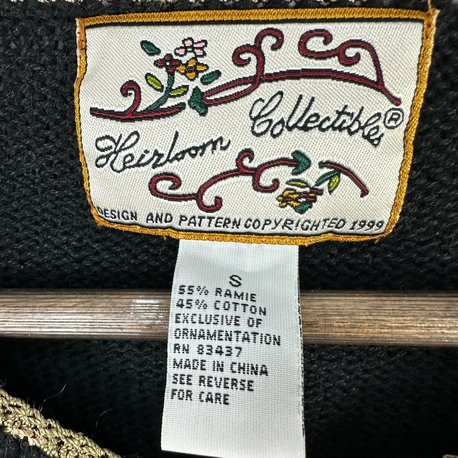 Heirloom Collectibles Floral Embroidered Cardigan Sweater Small Black Whimsical - Image 3